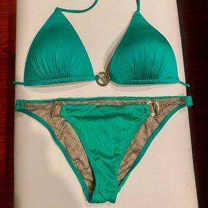 VS swim set, green, gold detail, size small